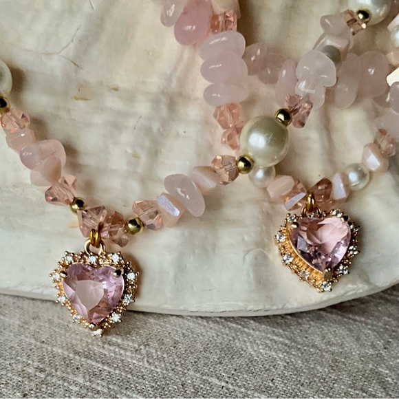 Pink and Purple Heart Shaped Necklaces with natural stones - Picture 9 of 15